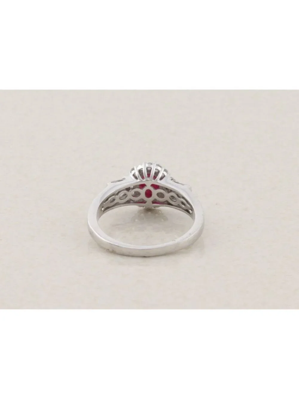 Sterling Silver Natural Ruby and White Zircon Ring Size 8 1/4
